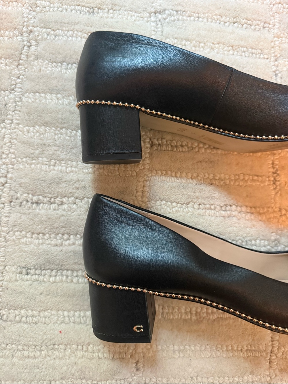 Coach Black Pointed-Toe Leather Flats with Stud Trim - Picture 8 of 8
